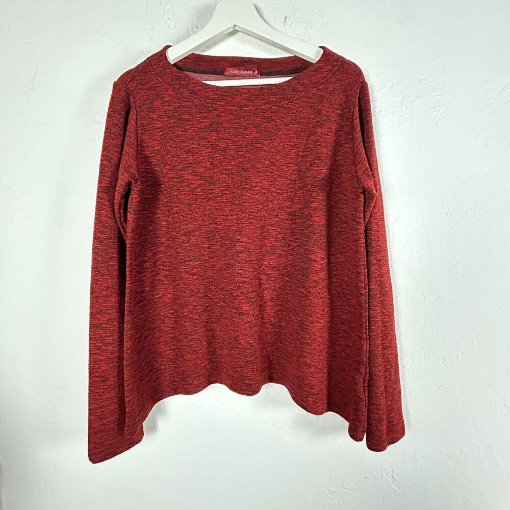 Cut Loose Womens Red Black Textured Long Sleeve Boat Neck Top Size Medium Casual